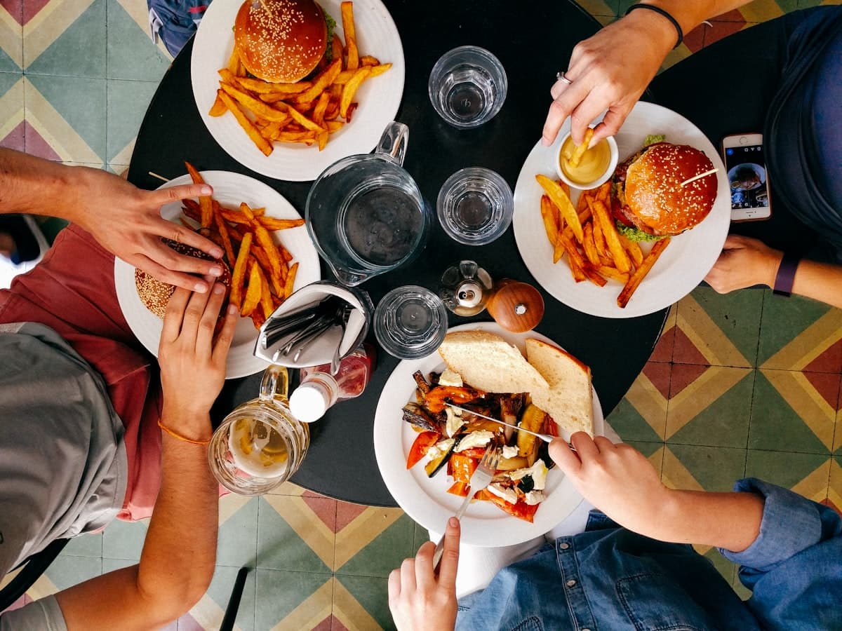 Coffees shared across a communal table